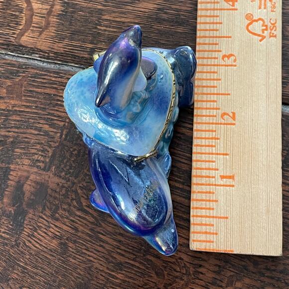 Vintage Dolphin Trinket Box Iridescent Glazed Hinged Beach Florida Nautical Sea - Picture 12 of 16